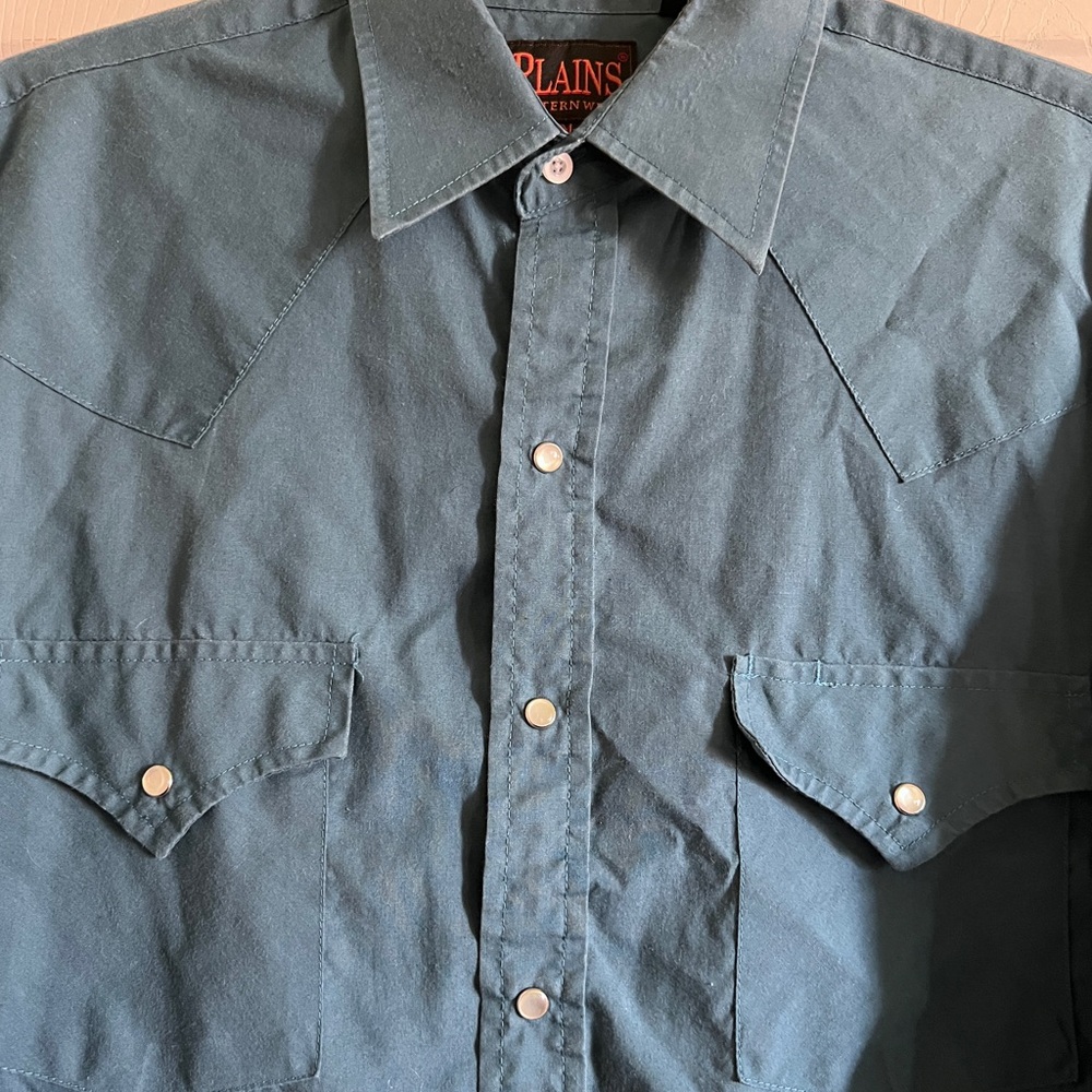 Men's Blue western snap button Dress Shirt - Picture 4 of 13